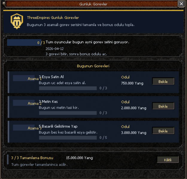 ThreeEmpires Gunluk Gorevler