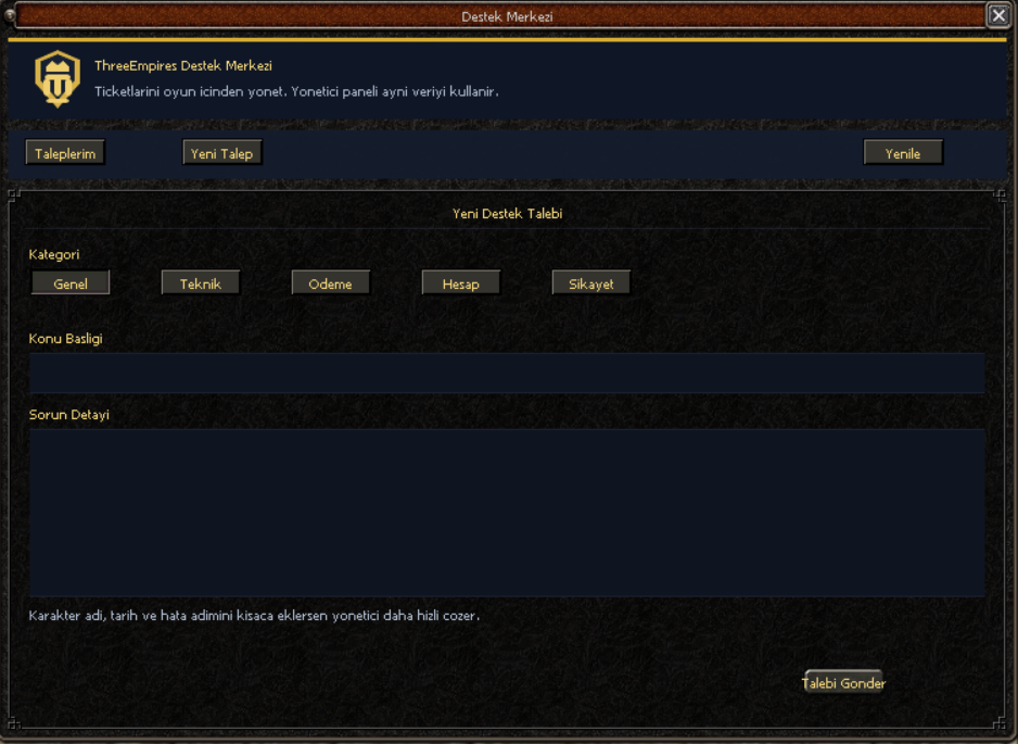 Destek ve bildirim akisi